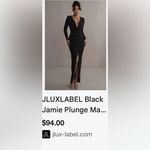 JLUXLABEL Black Jamie Plunge Maxi Dress Brand New Size Medium